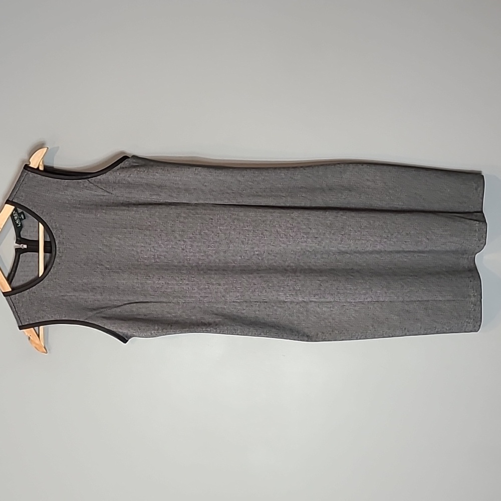 Lauren Ralph Lauren Sheath Dress Midi Size Medium Faux Leather Trim Office
